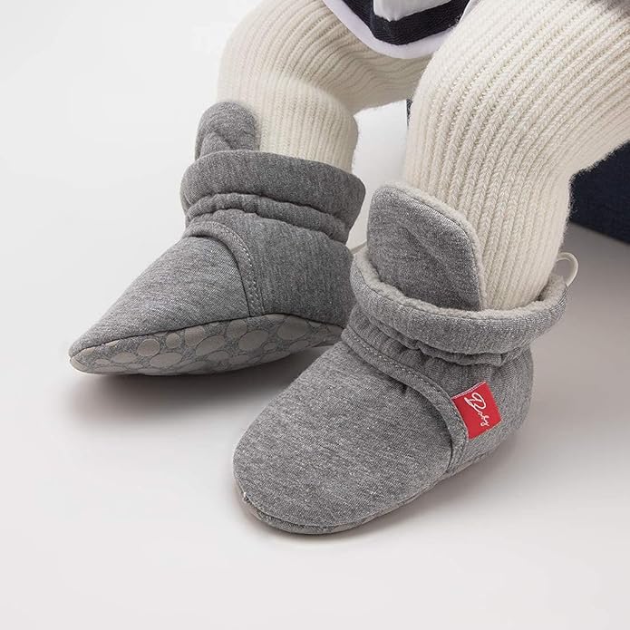 Sawimlgy Newborn Infant Baby Girl Boy Cotton Booties Stay On Sock Slippers Soft Bedroom Shoes Non-Skid Ankle Boots With Grippers Toddler Crib Warm Shoe First Walker Birthday Shower