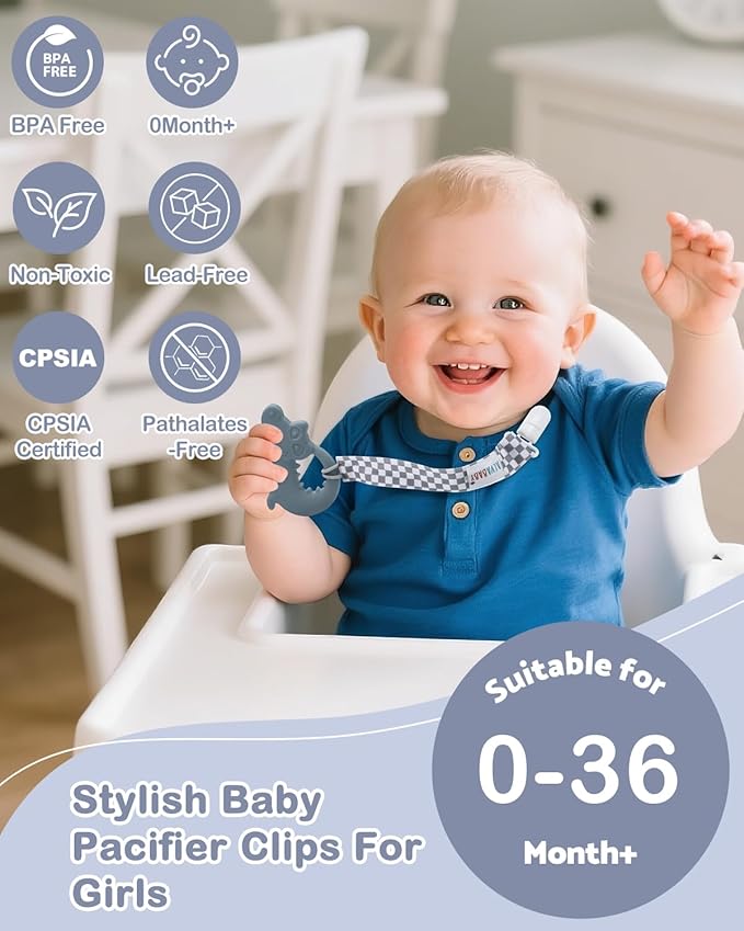 ALVABABY Baby Pacifier Clips for Boys Girls Paci Holder Leash Paci Clip Binky Holder for Teether Soothie 8 Pack 8DP16-DA