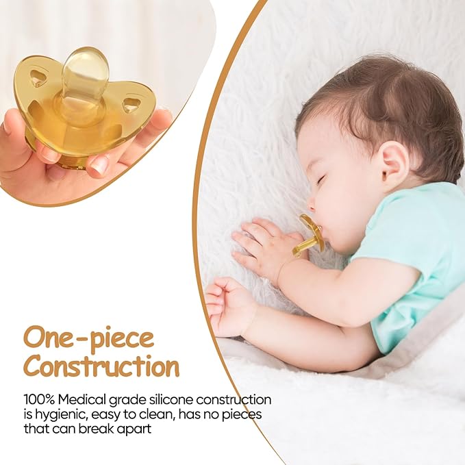 Pacifiers Natural Rubber Set of 2, Cute Baby Pacifier, with Handle & Air Holes for Added Safety, BPA-Free Soothers, Size 0-6 Months (Moon Flat)