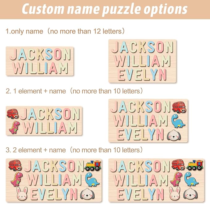 Personalized Name Puzzle for Kids, Custom Wooden Name Puzzle for Toddlers 1-3, 1st Birthday Easter Gifts for Kids, Alphabet Puzzle Engraved Text On Back, Toddlers Toys