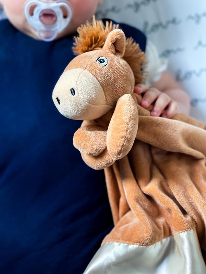 Yikestwins Horse Lovey Blanket for Baby | Large 20" x 20" Baby Lovey Unisex | Cute Horse Security Blanket for Babies and Toddlers