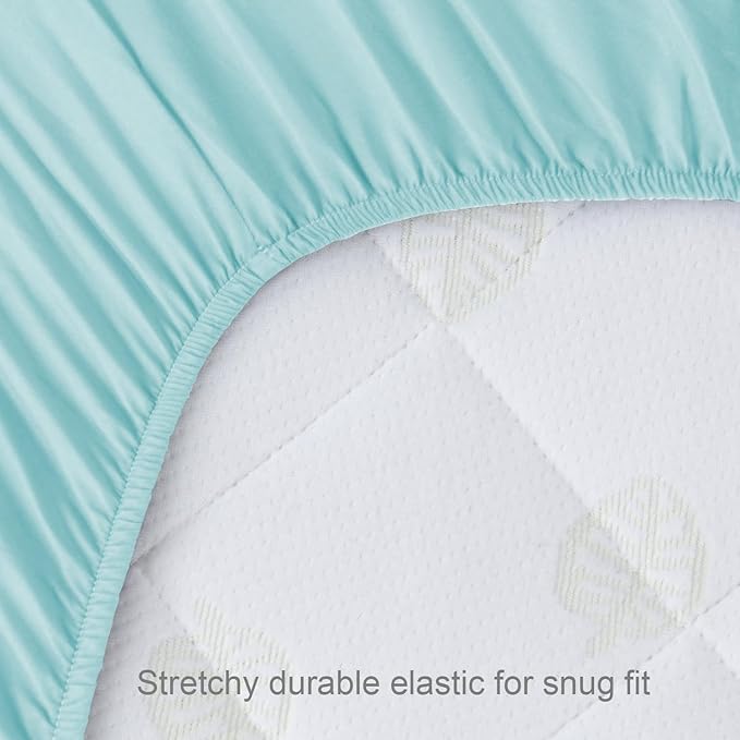 Biloban Crib Sheets Fitted, 2 Pack Crib Sheet Fits for Standard Crib Mattress, Neutral Toddler Bed Sheets for Baby Boys and Girl, White & Aqua, 52”X 28”