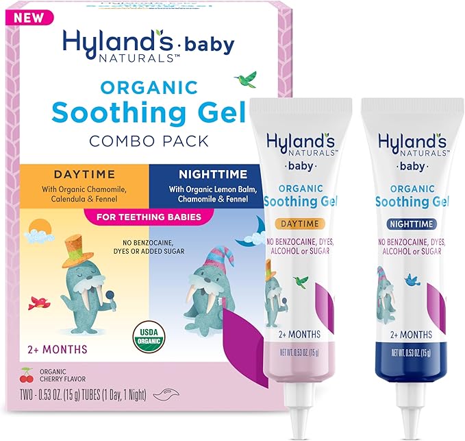 Hyland's Baby Organic Day and Night Soothing Gel Combo Pack, Cooling Gel for Oral Discomfort, Easy-to-Apply, Ages 2 Months and Up, 1.06 Ounce (2 Tubes of 0.53 oz.)