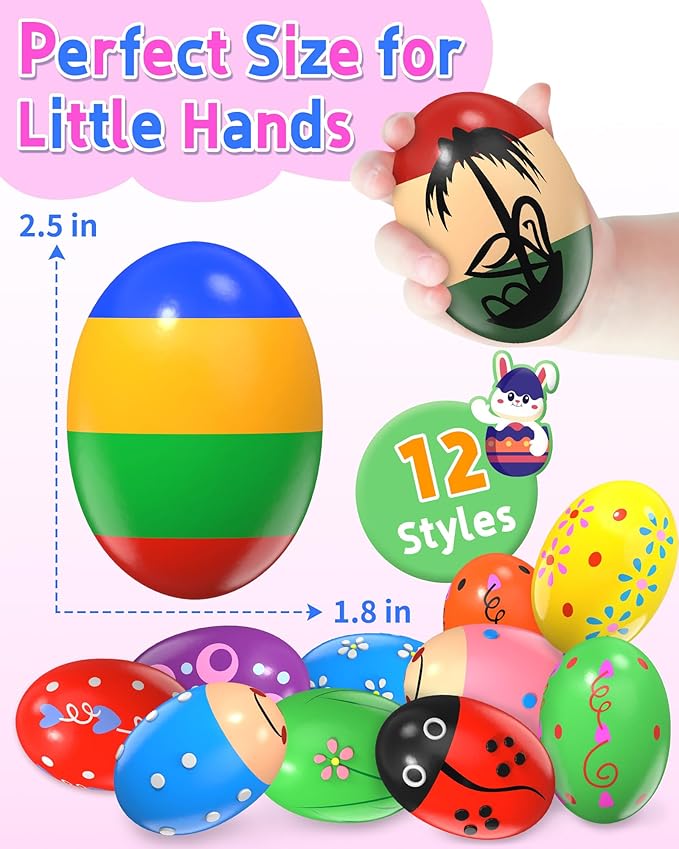 12 Pack Wooden Percussion Musical Shaker, Toddlers Stocking Stuffers 1 2 3 Year Old, Baby Christmas Stocking Easter Basket Stuffers Egg Fillers Easter Gifts Montessori Toys for Kids Boys Girls
