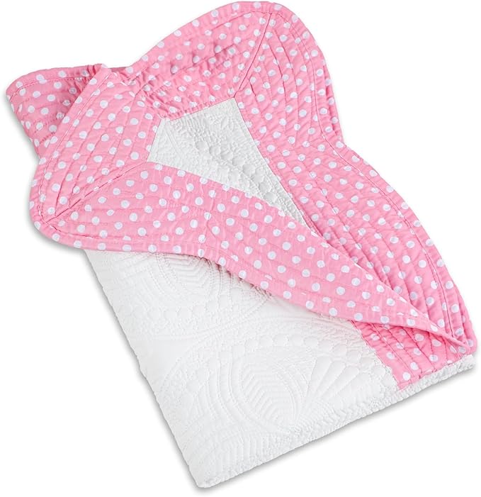 MONOBLANKS Baby Quilt Personlized Monogram Lightweight Embossed Scalloped Throw Blanket Four Seasons (Hot Pink Polka Dots)