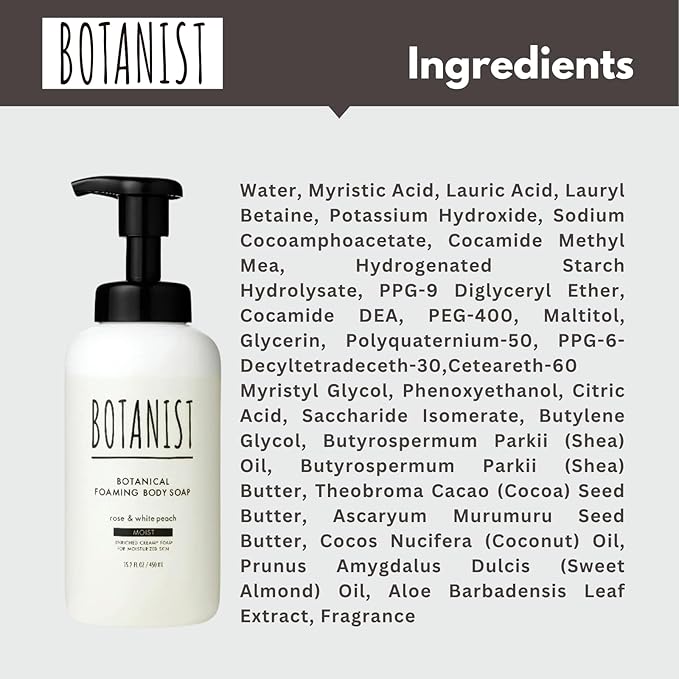 Foaming Body Wash for Sensitive Skin & Babies, Moisturizing Body Soap with Organic Shea Butter, Almond Oil, Cocoa Butter from Japan, Sulfate & Paraben Free, Rose& White Peach 30.4 Fl Oz