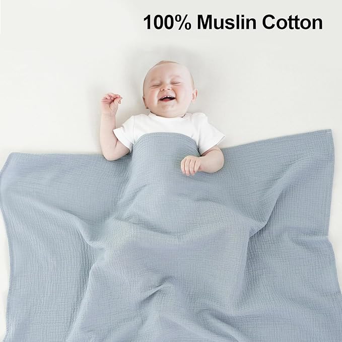 3 Pack Muslin Swaddle Blankets (40x40in) - Ultra Soft Breathable Wraps for Newborn Swaddling, Nursing, and Toddler Playtime, Unisex Design