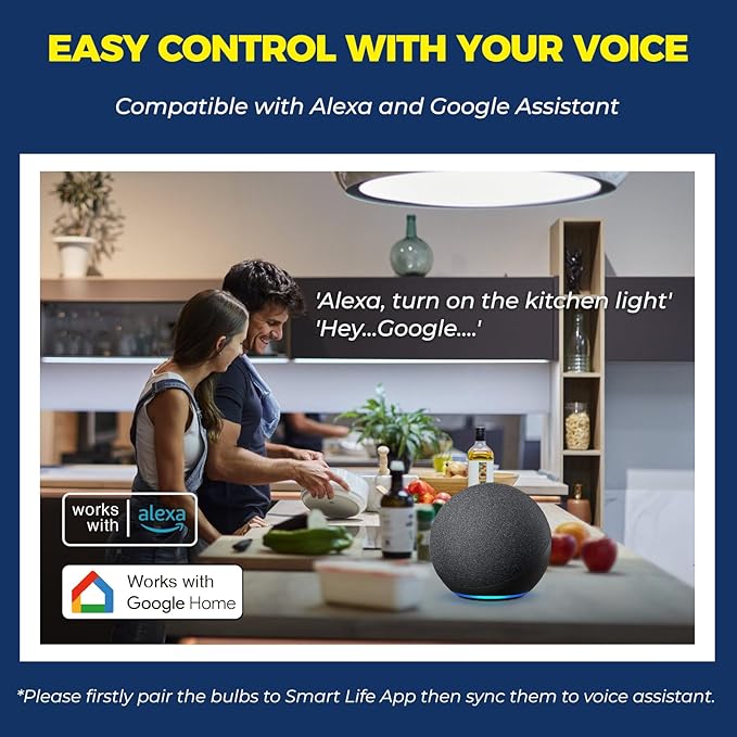 Smart Light Bulbs 60W Equivalent, WiFi Smart Bulb Compatible with Alexa/Google Assistant/Smart Life, A19 E26 RGBCW Color Changing, No Hub Required,2.4G WiFi, ETL Listed, 9W 800LM, 1PC