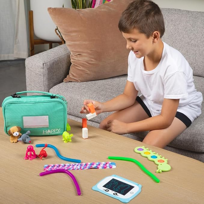 Travel Essentials for Kids – All-in-One Activity Kit for Travel, Road Trip Activities for Kids - Hanging Bag, Includes Toys and Activities for Airplanes, Hotels - Boys & Girls 3+ year, Toddler Seafoam