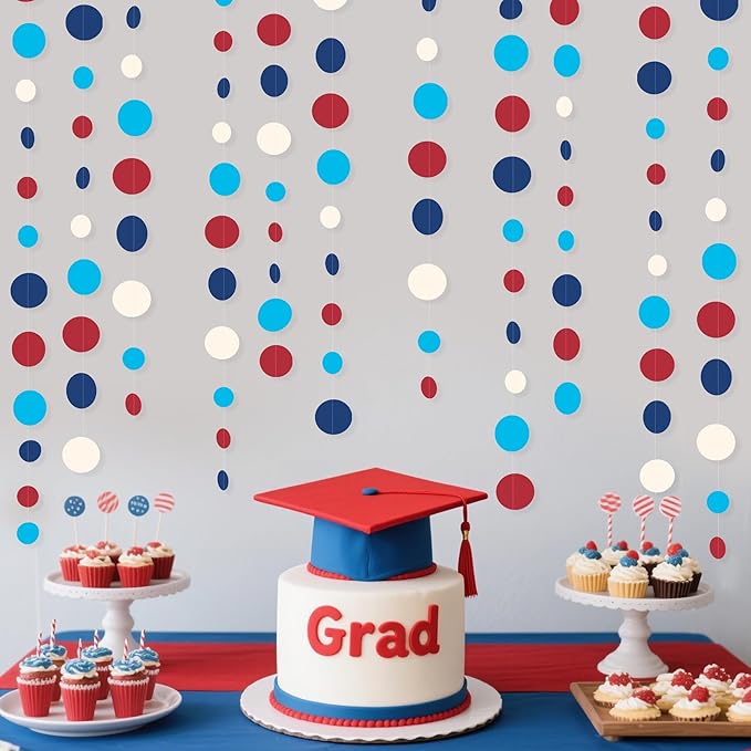 Nautical Party Decorations Circle Dot Garland Navy Blue Red White Hanging Paper Polka Dot Streamer for Nautical Pirate Ahoy Achor Baby Shower Birthday Wedding Bridal Shower Bachelorette Party Supplies