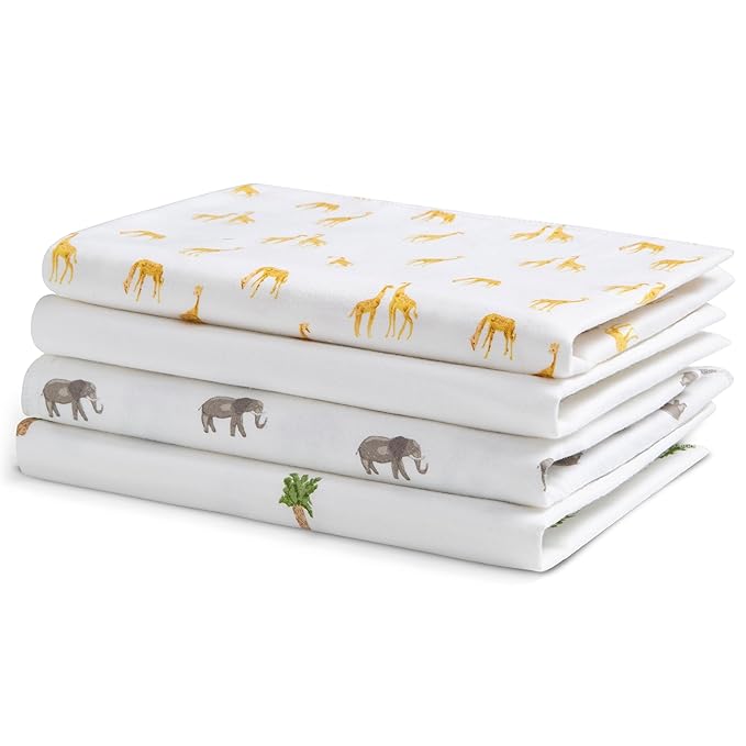 Delta Children 100% Cotton Flannel Baby Receiving Blankets for Girls and Boys – 30x30 Inches (Pack of 4), Safari Friends