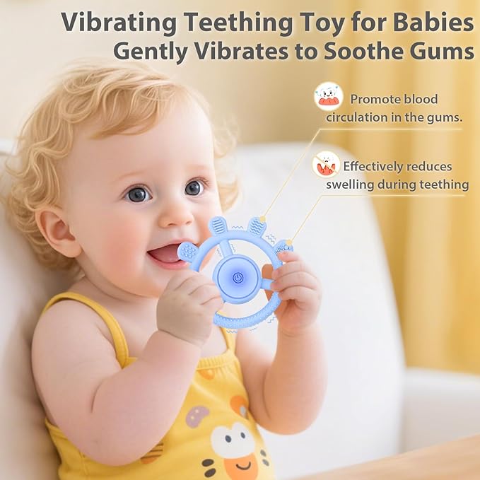 Vibrating Teether for Baby, Sensory Chew Toys for Autistic Children & Teething Toys for Babies 6-18 Months, USB Chargeable & 3X Vibration Settings. Toddler Travel Essential, Autism Sensory Products