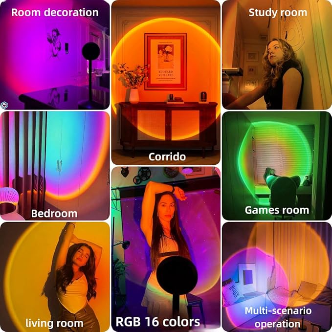 Sunset Lamp Projector Led Lights for Bedroom Night Light RGB Lights Sun Sunlight Sunrise Lamp 10w 360° Rotation Mood Lighting Home/Room Decor Christmas Gifts for Women,Desktop Multicolor