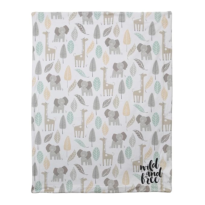 Lambs & Ivy Jungle Friends Elephant/Giraffe Safari Soft Fleece Baby Blanket