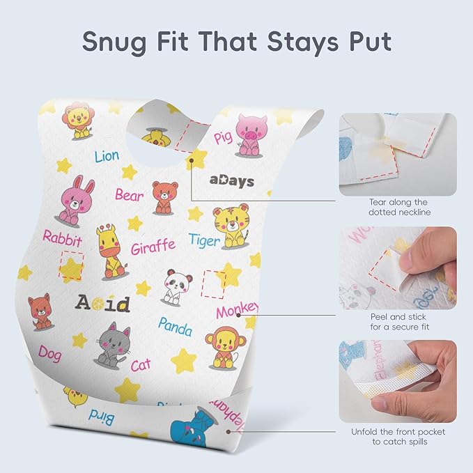 KIIS Disposable Baby Bibs for Baby Boys and Girls - Individually Packaged - Hygienic, Soft and Leakproof (20 PCS / 60 PCS)