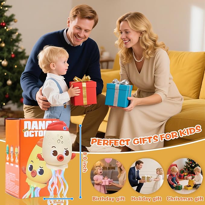 GEVINST Dancing Octopus Baby Toy, Toddler Crawling Tummy Time Toys with Light and Music, Electric Magic Dancing Squid Toy for 12-18+ Months Kids, Funny 1st Boys Girls Birthday Gifts, Beige