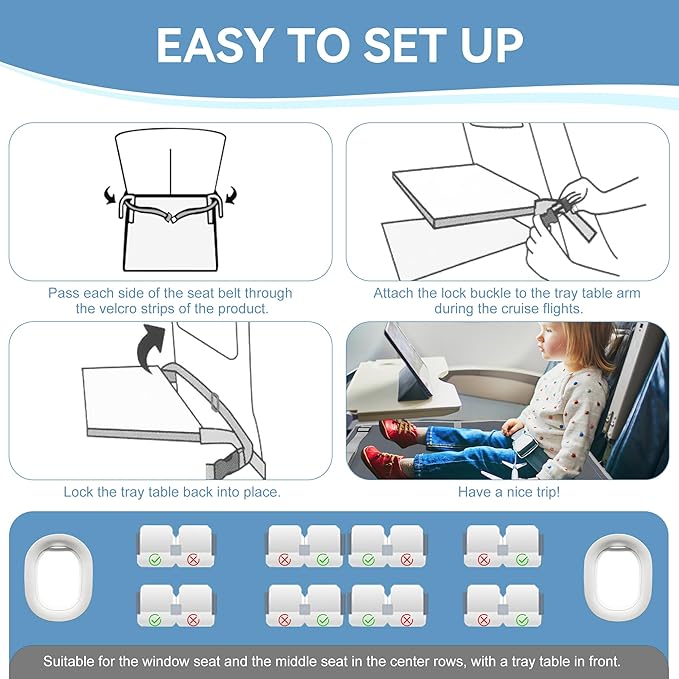 Toddler Airplane Bed, Portable Airplane Seat Extender for Kids, Durable Oxford Cloth – Waterproof and Easy to Clean, Flight Accessories for Toddlers Aged 1–4, Carry-On Compatible, Grey