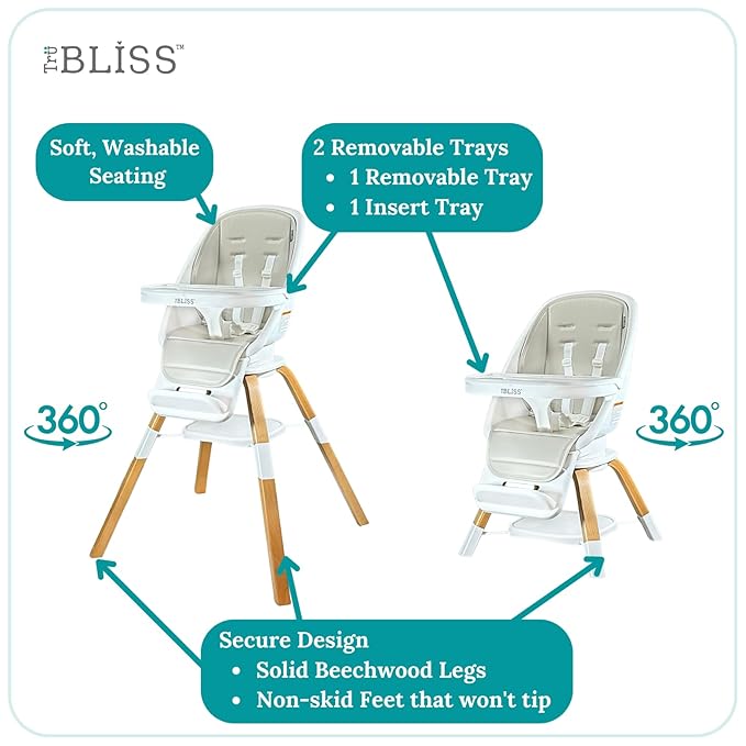 Turn-A-Tot High Chair for Babies and Toddlers, 2 in 1 Wooden Portable Baby Feeder or Adjustable Child's Seat with 360 Degree Swivel, Removable Tray, and Pad (Grey Taupe)