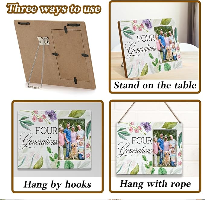 Four Generations Picture Gifts for Grandparents Family Four Generations Living Together Photo Frame Table Desk Decor for Home Livingroom Bedroom Tabletop Display Frame