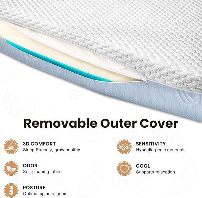 Crib Mattress, 52 x 27 Dual-Sided Comfort Baby and Toddler Mattress with Memory Foam, Waterproof, Breathable & Removable Cover with One of Side Cooling Fiber Fabric Specially Designed for Summer