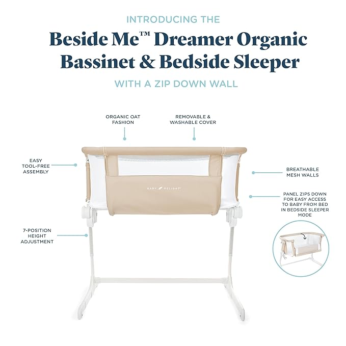Baby Delight Beside Me Dreamer Bassinet | Bedside Sleeper & Baby Bassinet | 6-Position Height Adjustment | Organic Oat