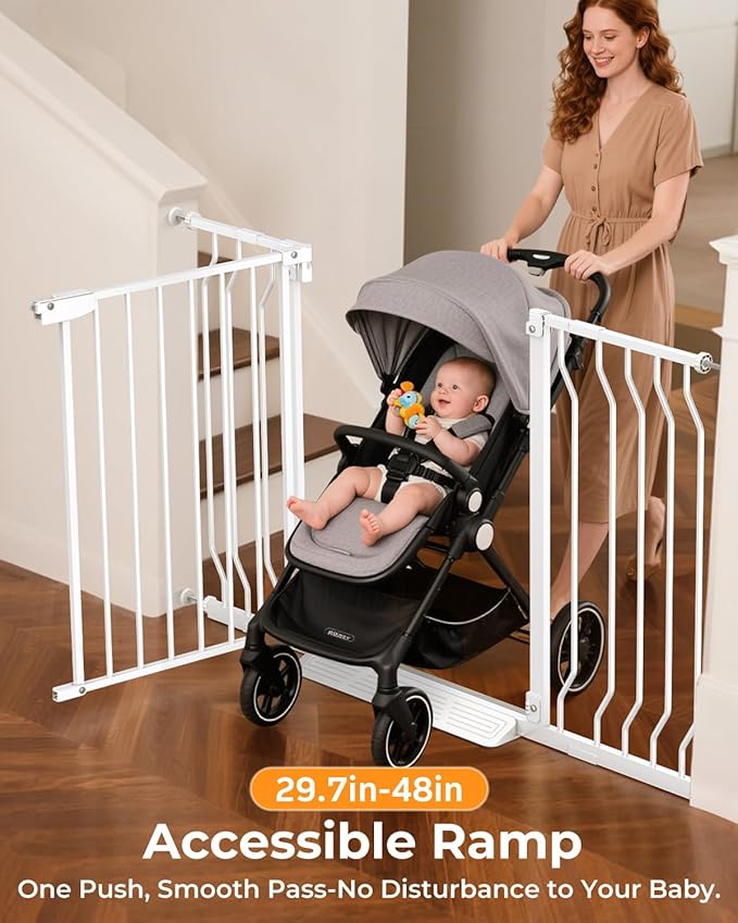 30"-48″ Extra Wide Baby Gate with 2 Extensions, 30.5" Tall, Pressure Mount for Kitchens, Stairs, and Doorways, Safe Passage for Crawlers, Pets & Seniors