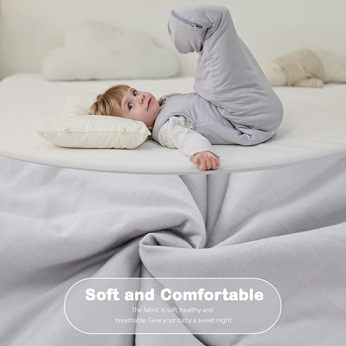 Mosebears Unisex Baby Sleep Sack 1.0 TOG, Supersoft Rayon Made from Bamboo Wearable Blanket with 2-Way Zipper (Light Grey,18-36 Months)