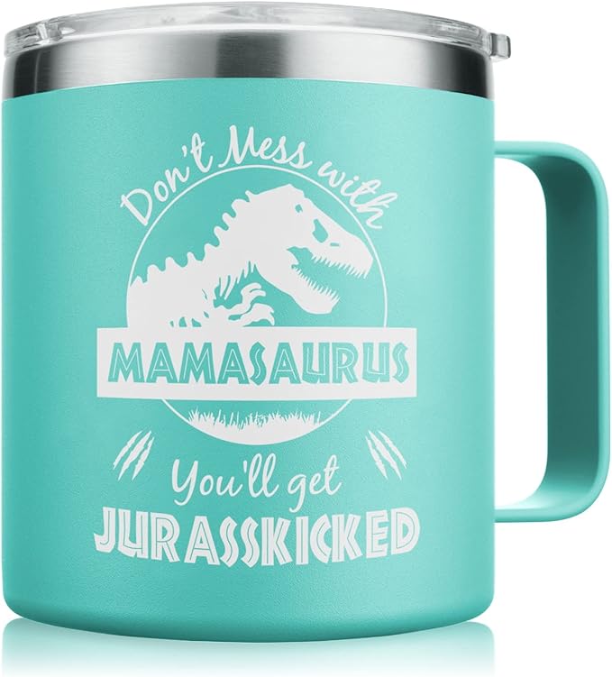 NOWWISH Mothers Day Gifts for Mom from Daughter Son, Mamasaurus Coffee Mug, Birthday Gifts for Mom Women, Mother-in-Law, 14oz Green