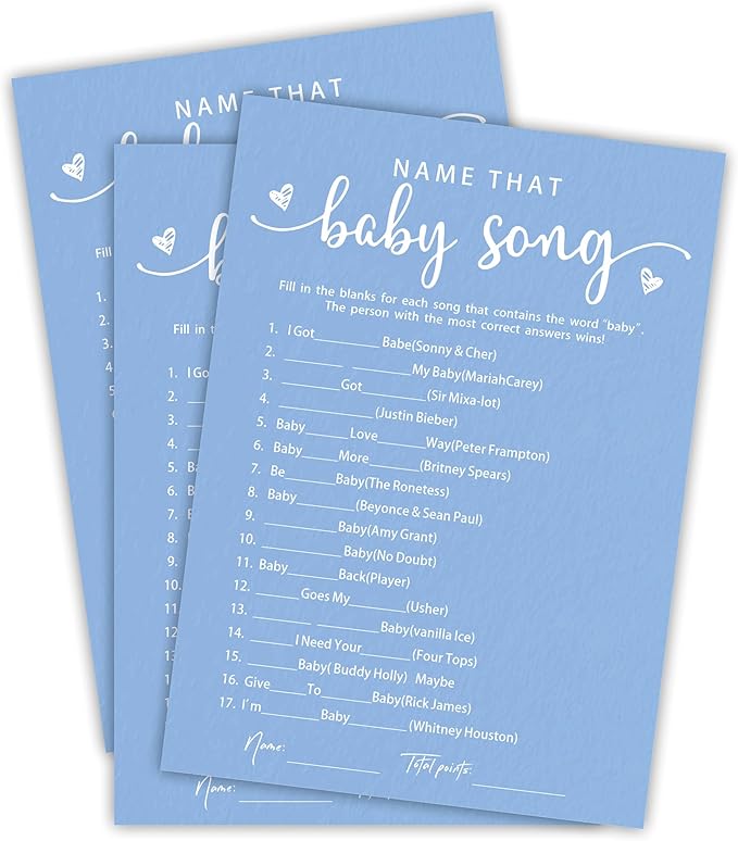 EXW Baby Shower Games for Boy Or Girl, Name That Baby Song, Funny Baby Shower Game Cards, Gender Neutral, Baby Shower Party Supplies & Decorations, 30 Game Cards & 1 Answer Card -B11
