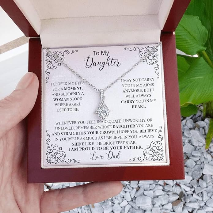 To My Daughter Gift Necklace From Dad or Mom - Badass Daughter Jewelry With Heartfelt Message & Elegant Box
