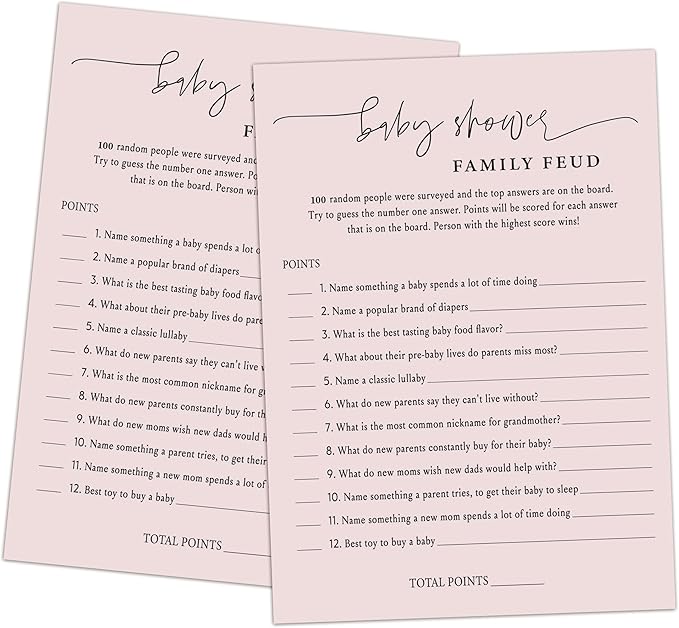 Baby Shower Family Feud Game - Pack of 30 Game Cards 1 Answer Key, Baby Shower Game for Boy & Girl, Gender Neutral Baby Shower Decorations, Baby Feud Game Supplies-06A-Indipink