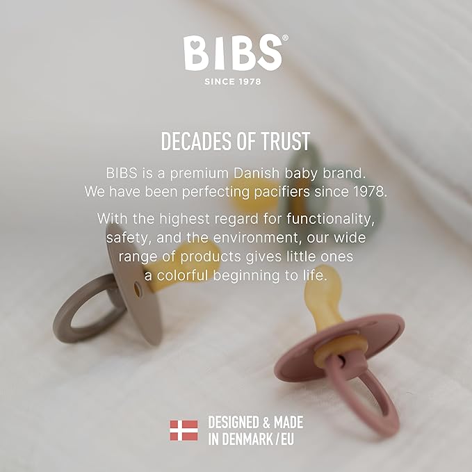 BIBS Pacifiers Colour Collection | Natural Rubber Baby Pacifier | Set of 2 BPA-Free Soothers | Made in Denmark | 6+ Months (Pack of 2) | Blossom
