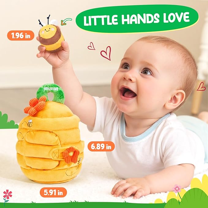 JoyCat Baby Toy for 6-12 Months, Fun Beehive with 5 Stuffed Sensory Bees, Crinkle, Rattle, Mirror, Montessori Toys for 6-9 Months Old Babies, Infant Toys Baby Shower Birthday Gift