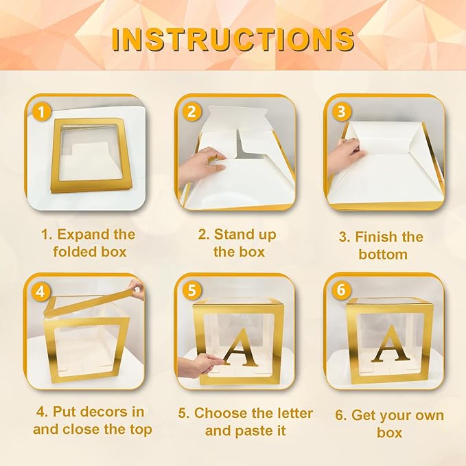 Ledido Baby Boxes with Letters for Baby Shower Decorations, 4 pcs Clear Baby Balloon Boxes Blocks for Baby Shower Decor with Letters for Boy Girl Gender Reveal Decorations Backdrop Party (Gold)