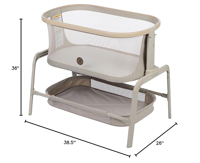 Maxi-Cosi Iora Baby Bassinets Bedside Sleeper, Portable Bassinet, Infant Bedside Sleeper Crib, Height Adjustable, Breathable Mesh, Large Storage Basket, Classic Oat