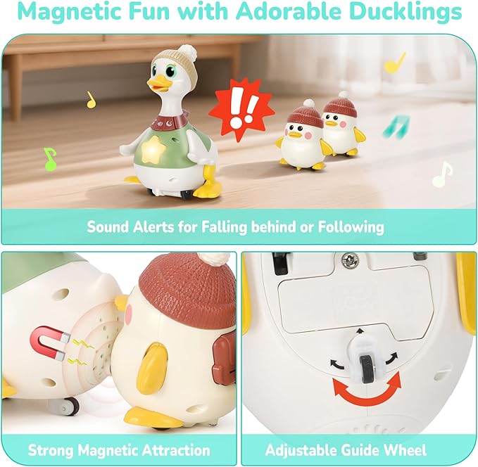 Hestiasko Dancing Duck Toy for Babies 6-36 Months, Musical Crawling & Tummy Time Toy Set with Magnetic, Learning Crawl Interactive Baby Toys for Toddlers 1-3 Birthday Easter Gifts for Boys Girls