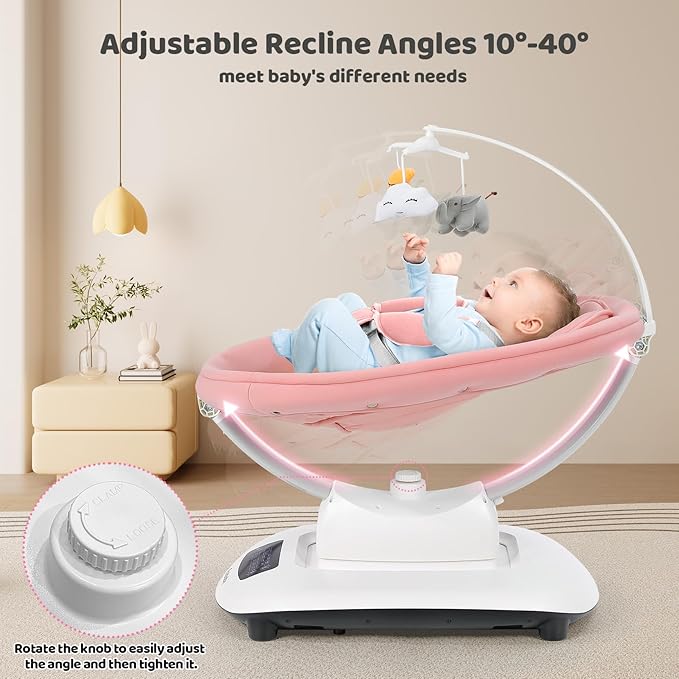 Ezebaby Baby Swing for Infants and Newborns with 5 Unique Motions, Adjustable Speed and Positions, Lullabies, Infant Swing with 5-Point Harness, Baby Swing for Newborn Babies 0-9 Months Pink