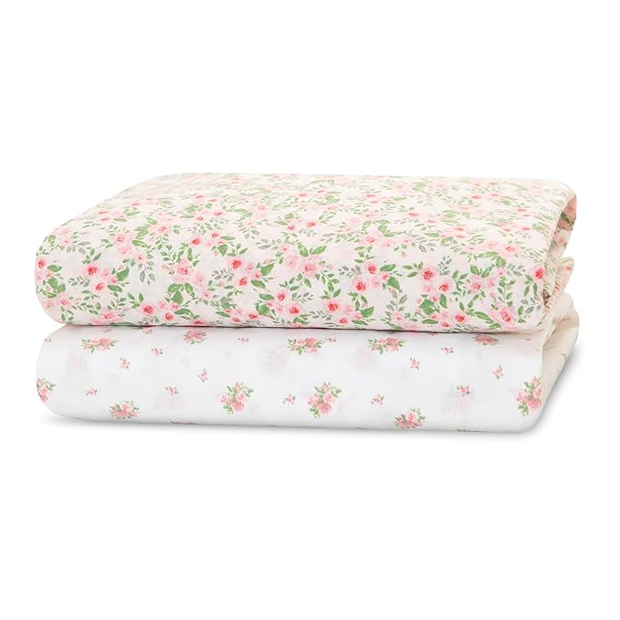 Delta Children Fitted Crib Sheets for Girls and Boys - Crib Sheet for Standard Crib and Toddler Mattresses - 28x52 Inch (Pack of 2), Pink Floral