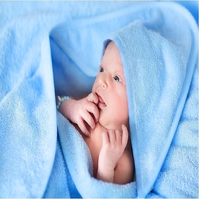 Baby Hooded Towels 31.5 * 31.5" Bath Towel for Newborn Toddler Infant Shower Ultra Absorbent Soft Bathrobe Blanket Boys and Girls(Blue)