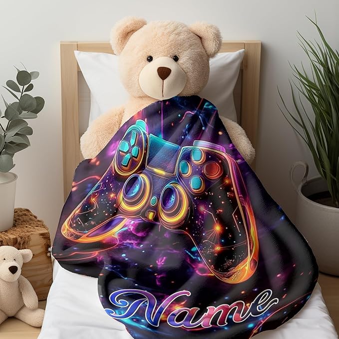 Ship Next Day, Custom Gaming Blanket - Printed in USA, Personalized Game Themed Blanket, Custom Name Blankets, Gift for Gamers Gaming Lover Enthusiasts, Birthdays, Holidays, Soft & Warm Throw