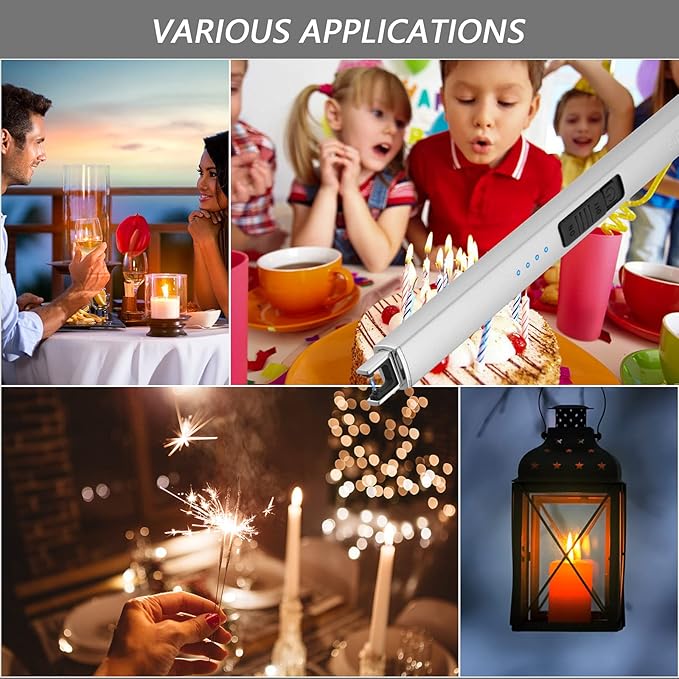 Lighter Electric Candle Lighter Long Electronic Rechargeable USB Arc Windproof Flameless Lighters for Candle Camping BBQ Birthday Women's Day Gifts for Women Mom Wife Men, Silver