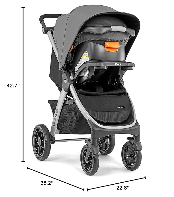 Chicco Bravo 3-in-1 Trio Travel System, Bravo Quick-Fold Stroller with KeyFit 30 Infant Car Seat and Base, Car Seat and Stroller Combo | Brooklyn/Navy