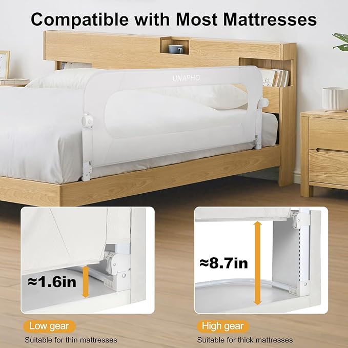 Bed Rail for Toddlers,Swing Down Kids Bed Rails Guard for Twin,Full,Queen,Bunk Size Bed,Extra Tall Childbed Rail Guard with Reinforced Anchor Safety System(White,40 Inch,1 Side)