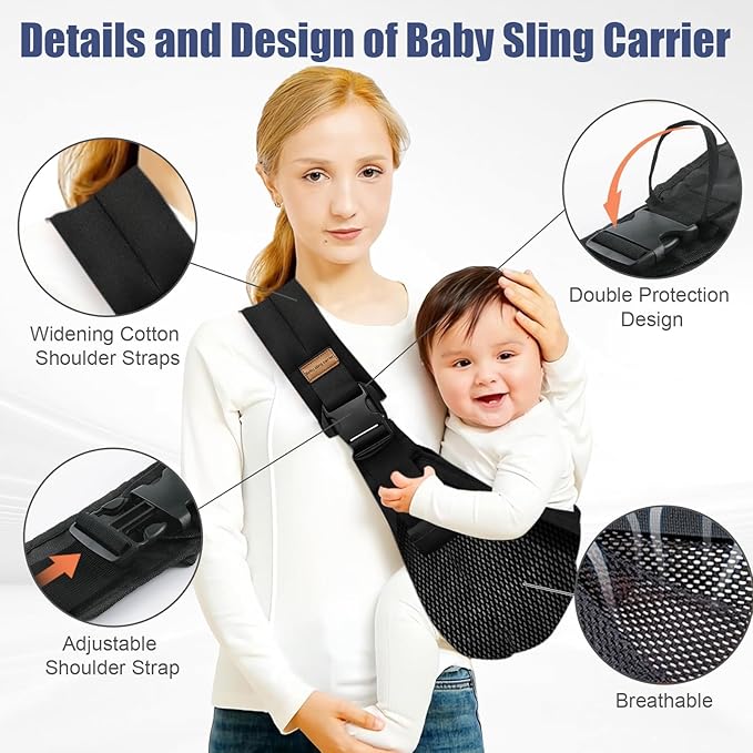 Sling Baby Carrier,Baby Carrier Newborn to Toddler,Adjustable and Lightweight Toddler Carrier(10-30lbs),Baby Sling with Safety Buckle(Mesh,Grey)