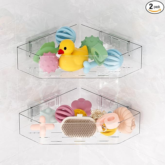 Natheeph Bath Toy Organizer 2-Pack - Clear Large Capacity Bath Toy Storage Holder with Quick-Dry Holes, Space-Saving Corner Shower Caddy for Bathroom & Kitchen