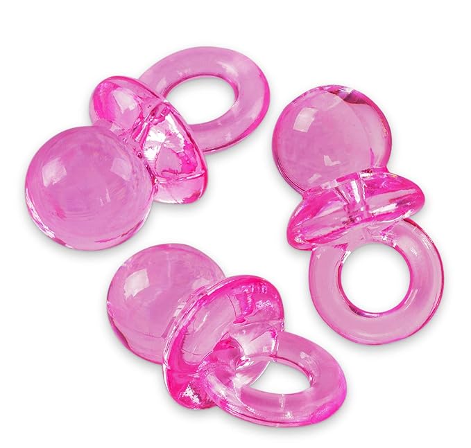 Super Z Outlet Mini Acrylic Baby Pacifiers for Baby Shower Decorations, Table Scatter, Party Favors, Games & Activities - 144 Pieces(Pink)