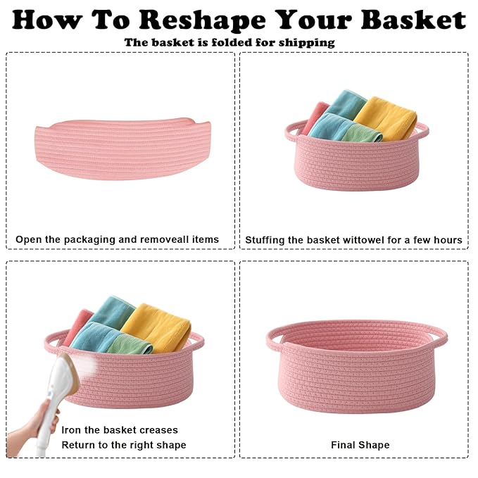 Gift Basket with Gift Bag and Ribbons,Small Rope Woven Shelf Storage,Baskets for Gifts Empty,Birthday,Shower,Decorative Organizer Box for Cat Dog Pet with Handles(Pink)