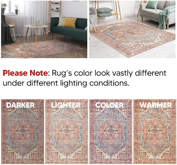 Keen Home Design 4x6 Rug - Machine Washable Area Rug with Non-Slip Backing, Ideal for Living Room, Dining Room, Bedroom - Vintage, Easy Clean, Durable, Low Pile Rug - (4' x 6')