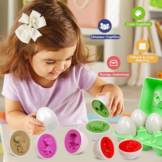 Dinosaurs Eggs,Egg Toys for Toddlers 1-3,Montessori Geometric Egg Puzzle Toy Early Educational Learning Color Sorting & Shape Matching Fine Motor Games Birthday Gifts for Boys Girls