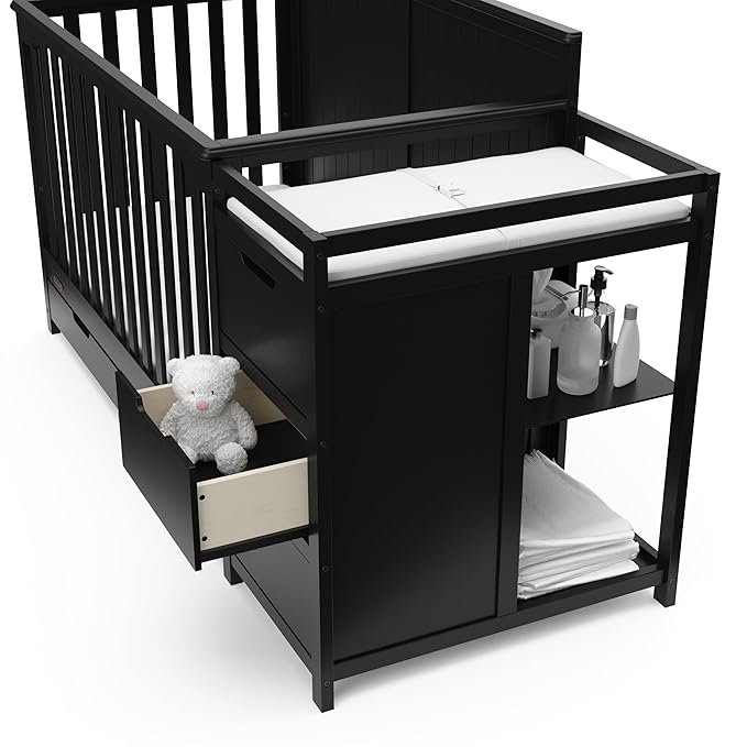 Graco Hadley All-in-One Convertible Crib & Changer (Black) – GREENGUARD Gold Certified, Fits Standard Crib Mattress, Converts to Toddler Bed and Full Bed, 4 Adjustable Mattress Heights